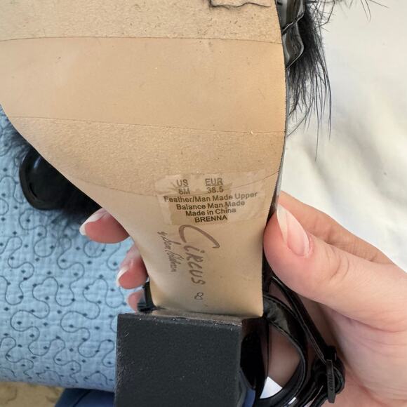 SAM EDELMAN Circus Black Brenna Fuzzy Open Toe Heel Size 8 casual comfort - Picture 5 of 5